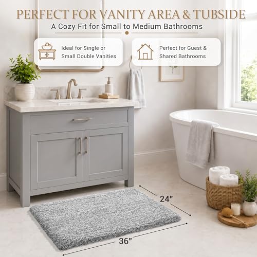 Yimobra Bathroom Rugs Non Slip Washable 36X24, Ultra Soft and Water Absorbent Bath Mats, Plush Fluffy Shower Mat Outside, Luxury Microfiber Thick Matts for Bathroom Floor/Tub, Light Gray and White - color: Light Gray and White, size: 36" X 24"