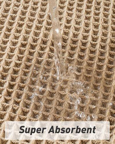 AMOAMI Upgraded Waffle Bath Mat, Super Absorbent Non Slip Bath Mats for Bathroom Floor, Washable Bathroom Rugs with Tassels, Rubber Backed Bathroom Mats, Ultra Soft, 20" x 32", Brown - color: Brown, size: 1'8" x 2'8" (Rectangular)