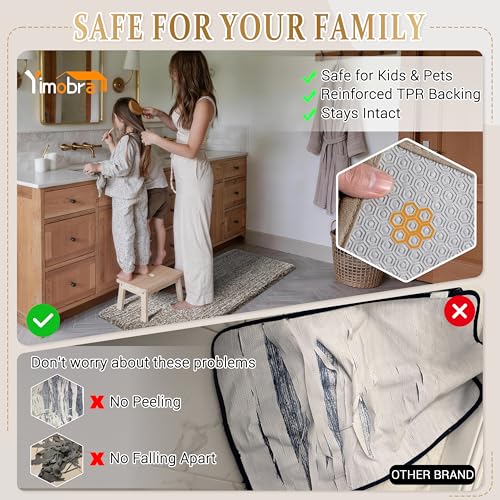 Yimobra Bathroom Rugs Non Slip Washable, Ultra Soft and Water Absorbent Bath Mats, Plush Fluffy Shower Mat Outside, Microfiber Thick Matts for Bathroom Floor/Sink, 24X17, Light Brown and White - color: Light Brown and White, size: 17" X 24"