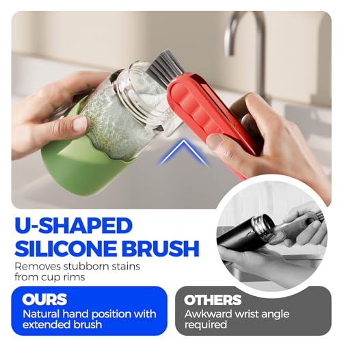 6 Pack Holikme 4 in 1 Cup Lid Cleaning Brush Set with 3 Straws, Multifunctional Bottle Brush, Silicone Cup Lid Gap Cleaner, Bristle Crevice Cleaning Brush, Red - color: Red