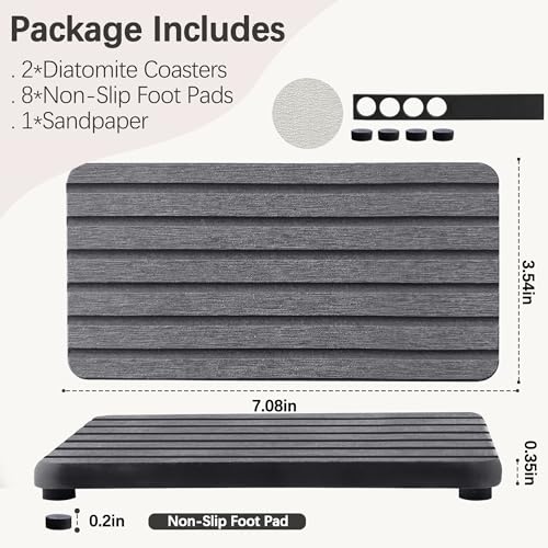 NiuYichee 2 PCS Water Absorbent diatomite Coasters, 7.1" x 3.5" Water Absorbing Stone Tray for Sink, Stone Drying mat for Kitchen Counter, Stone soap Tray Used for Hand Soaps & toiletries & Plants - color: Dark Grey, size: 7.1" x 3.5"（18 x 9cm）