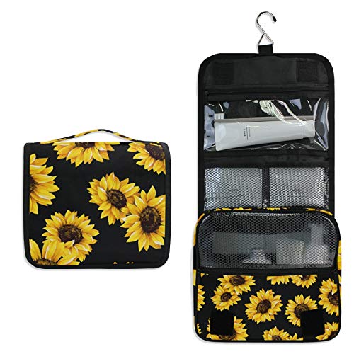 senya Hanging Travel Toiletry Bag Kit Makeup Case Cosmetics Organizer for Men Women - color: Black Sunflower