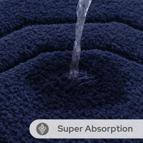 HOMEIDEAS Navy Blue Bathroom Rugs, Extra Soft and Absorbent Microfiber Plush Bath Rugs Sets 2 Piece with Non Slip Backing, for Shower - color: Navy Blue
