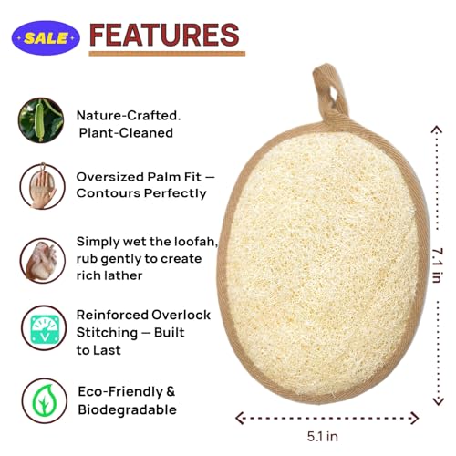 Premium Egyptian Loofah 2-Pack-Dual-Color Set for Couples & Partners (White & Brown)-Natural Exfoliating Body Scrubber for Shower, Large Size 7.1"x5.1" with Reinforced Edging - color: White & Brown
