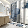 Lnond 4Pcs Grey Bathroom Shower Curtain Sets with Rugs, Blue and Grey Abstract Painting Gray Retro Bathroom Sets with Shower Curtain and Rugs and Accessories - color: Blue-01