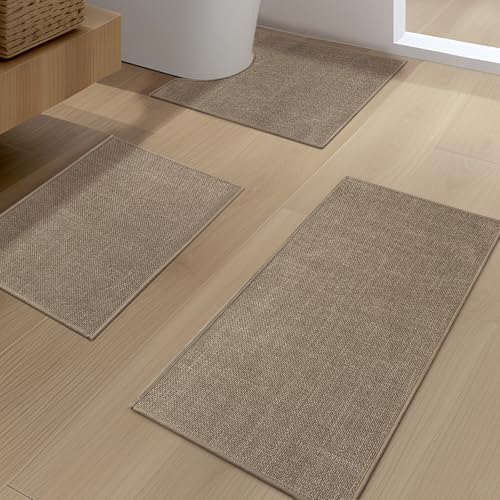 YIHOUSE Brown Bath Rug Set, 3 Piece Dark Beige Absorbent Non Slip Washable, Quick Dry Thin Bath Mat for Toilet and Floor - color: Brown, size: 3 Piece (17"x24" + 17.5"x24"U + 17"x32")