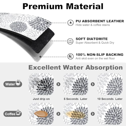 Findosom 2PCS 16" x 24" Dish Drying Mat & 24" x 5.5" Sink Splash Guard, Super Absorbent & Cuttable Dish Mat Drying Kitchen Mat with Gray Floral, Hide Stain Drying Mat for Kitchen Counter - color: Gray, size: 16" X 24" + 24" X 5.5"
