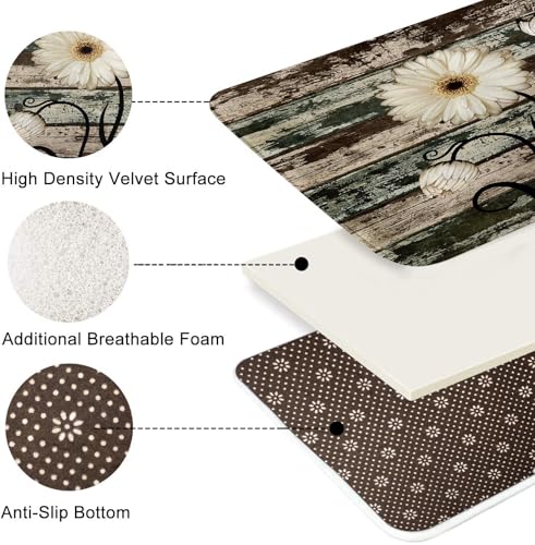 ArtSocket Vintage Flower Bathroom Set with Shower Curtain and Bath Rugs and Accessories,Daisy Wooden Non-Slip Shower Curtain Set,Bathroom Decor 3 Pcs - color: Vintage Flower