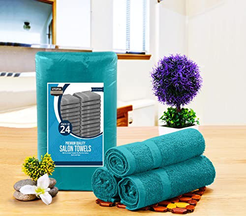 Utopia Towels, Salon Towel, Pack of 24, Not Bleach Proof, 16 by 27 Inches, Highly Absorbent Cotton Towels for Hand, Gym, Beauty, Spa, and Home Hair Care, Turquoise - color: Turquoise, size: 24 Pack