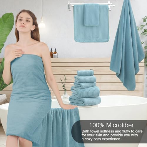 18 Piece Family Bath Towel Set Include 6 Bath Towels,6 Hand Towels and 6 Washcloths Soft Bathroom Towel with Hanging Loops,Highly Absorbent Quick Dry Towels Set for Bathroom,Hotel and Spa-Turquoise - color: Turquoise, size: 18-Piece Set
