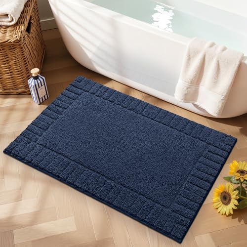 LUMI Bathroom Rugs Non Slip with Rubber Backing, Extra Soft Plush Microfiber Bath Rug Absorbent, Machine Washable Bath Mat Quick Dry for Tub, Shower, Hotel, Blue, 16" x 24" - color: Blue, size: 16" x 24"