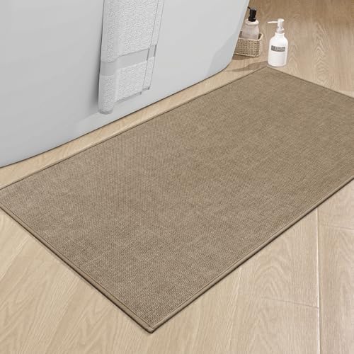 chakme Bathroom Rugs Mat 47x25, Ultra Thin Non Slip Bath Mat Large Quick Dry Absorbent Bath Mat for Bathroom Floor, (Dark Beige, 47"x25") - color: Dark Beige, size: 2' x 3'11" (Rectangular)