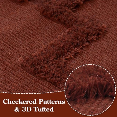 Uphome Boho Bathroom Runner Rug 2' x 4.3', Washable Woven Cotton Bedroom Runners, Terracotta Aesthetic Tufted Entryway Runner Rugs, Bohemian Tribal Throw Rug for Bedside Living Room Laundry Kitchen - color: Terracotta, size: 2' x 4.3' (Runner)