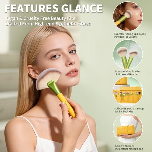Makeup Brushes, Quality Make Up Brushes 28Pcs Makeup Brushes Set Professional, Beginner Make-up Sets With Case, Soft Brush Kits Sponges Masks Spatula,Travel-Friendly Women Girls Gift Sets - color: The Green Orange