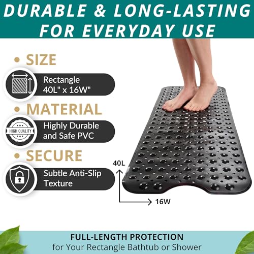 ENKOSI Bath Mat – 40 x 16 Inch Extra Long Non Slip Bathtub Mat – Anti Slip Black Shower Mat with Suction Cups – Bathroom Mat for Tub and Smooth Shower Floors (Black 40x16) - color: Black
