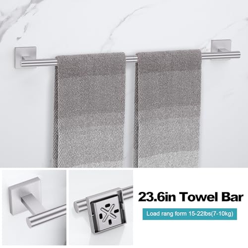 Brushed Nickel Bathroom Hardware Accessories Towel Bar Set, 10 Pieces Bathroom Towel Bar Holder Set, 23.6 Inch Stainless Steel Toilet Paper Holder Towel Racks for Bathroom Wall Mounted - color: Brushed Nickel, size: 10pieces A