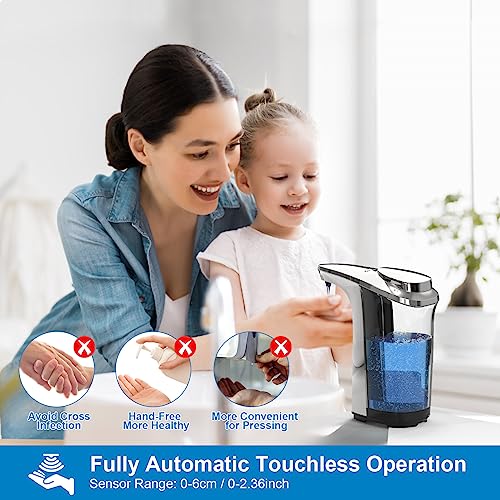 PZOTRUF Automatic Soap Dispenser, Touchless Dish Soap Dispenser 17oz/500ml with Infrared Sensor, 5 Adjustable Soap Dispensing Levels, Liquid Hand Dispenser for Bathroom Kitchen Sink (Silver) - color: Silver
