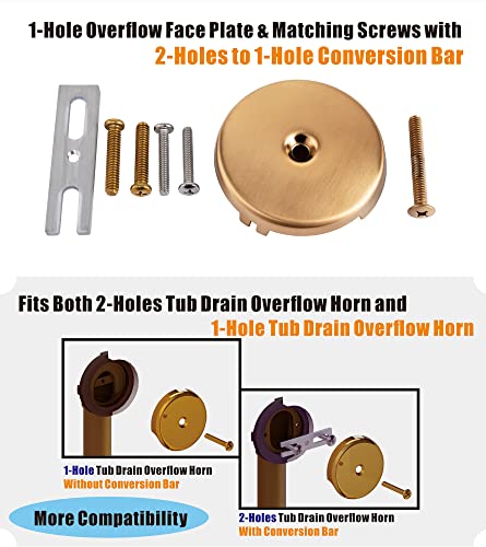Champagne Bronze Universal Tub Drain Tip Toe Tub Conversion Kit Assembly, Artiwell EZ Installation Bathtub Drain Replacement Trim Kit with 1-Hole Overflow Face Plate and Pop-Up Tub Stopper - color: Champagne Bronze