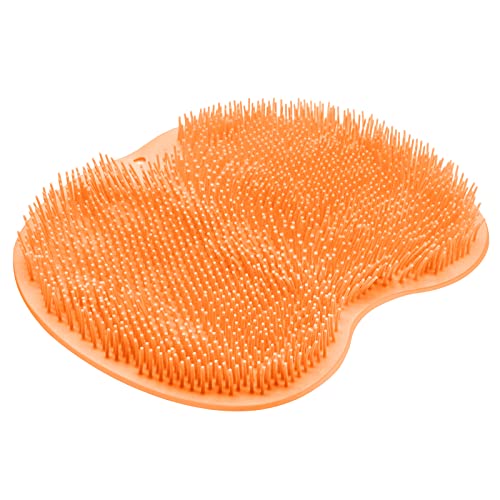 Shower Foot Scrubber Mat Back Washer Back Exfoliating Bath Wash Pad Wall Mounted Slip Suction Cups Foot Scrubber for Use in Shower Cups Foot Cleaner for Men and Women - color: Orange