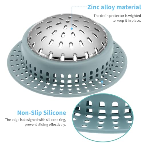 Aluvor Bathtub Drain Hair Catcher Shower Drain Cover Sink Drain Protector | Bathroom Sink & Bathtub Drain Strainer for Pop-Up & Regular Drains, Greyish Blue - size: Large-Greyish Blue