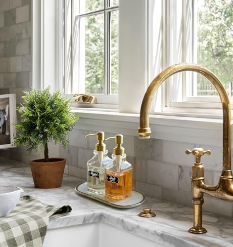 JASAI Antique Square Glass Soap Dispenser with Golden Rust Proof Pump, Refillable soap Dispenser with 10Pcs Stickers for Kitchen, Dish Soap Dispenser for Kitchen Bathroom Soap, Hand soap, Lotion. - color: 1 Pack Golden
