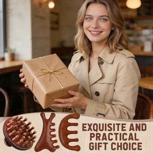 ProSuites 3 Pcs Wooden Head Scalp Massager Comb, Head Massage Tool for Relaxation Hair Gua Sha Comb - color: Wooden Color 1