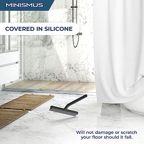 Minismus Shower Squeegee with Magnetic Hook - Silicone Window Wiper with Adhesive Wall Mounted Hanger - Shower Squeegee for Glass Doors - Rubber Squeegee - Shower Glass Cleaner (8.25 inches, Black) - color: Black