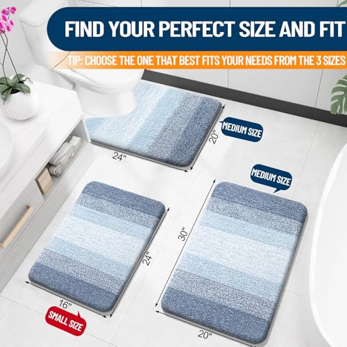 OLANLY Small Bathroom Rugs Mat 24x16, Extra Soft Absorbent Microfiber Bath Rugs, Rubber Backing, Quick Dry, Machine Washable Bath Mats for Bathroom Floor, Tub and Shower, Home Decor Accessories, Blue - color: Blue, size: 24" X 16"
