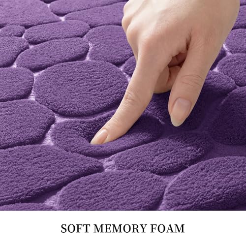 YIHOUSE Memory Foam Runner Rug, Cobblestone Bathroom Runner Rugs Super Water Absorbent Bath Mats for Bathroom Machine Washable Bath Rugs for Hallway Bedroom Laundry Room(24 x 47,Eggplant) - color: Eggplant Single, size: 2' x 3'11" (Rectangular)