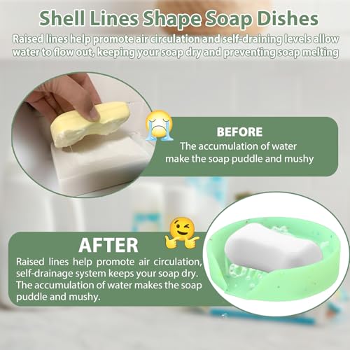 Silicone Bathroom Soap Dishes, Self Draining Waterfall Bar Soap Holder & Saver, Dish Soap Tray, Sponge Holder, 13 Non-Slip Suction Cups Dishwasher Safe for Bathroom Kitchen Shower Sink Organizer Green - color: Green