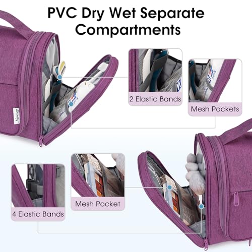 Narwey Hanging Toiletry Bag for Women Travel Makeup Bag Organizer Toiletries Bag for Cosmetics Essentials Accessories - color: Dark Purple