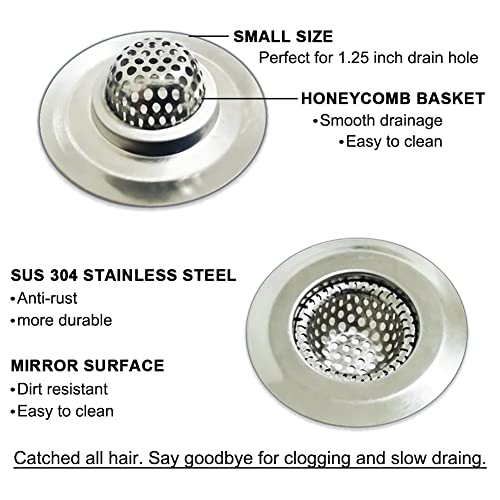 Seatery 1.25" Small Drain Strainer, Sink Drain Hair Catcher, Bathroom Sink Strainer, 2PCS Drain Mesh Baskets for Laundry, Mop Pool, Utility, Slop, RV Sink, Stainless Steel Drain Filter - size: 1.25 inch
