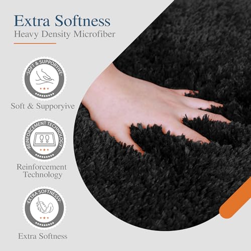 Walensee Bath Mat, High Pile Microfiber Bathroom Rug, Non-Slip, 16 x 24, Black - color: Black, size: 16" x 24"