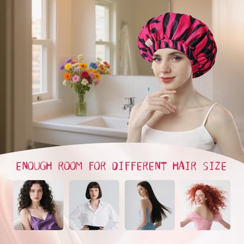 Years Calm Shower Caps for Women Reusable Waterproof, Double-Layer Extra Large Elastic Hair Cap for Shower for Long Hair & Braids, Travel & Home - color: pink