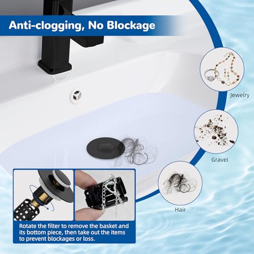 Hibbent Upgraded 3 in 1 Bathroom Sink Drain Strainer, Universal Pop Up Stopper, Removable Stainless Steel Filter Basket Hair Catcher, Sink Plug for 1.1''~2.36'' Basin, Brass Bullet Core, Matte Black - color: Matte Black