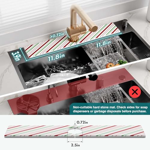 Stone Faucet Mat for Kitchen Sink, Diatomite Drying Stone Mat for Kitchen Counter, Prevent Moisture – Sink Splash Guard for Holiday Gift Home Decor (Red/Green, 23.6" x 3.9") - color: Red/Green, size: 23.6" x 3.9"