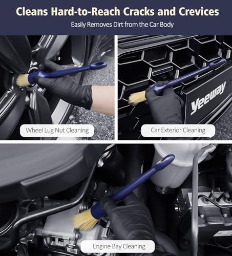 YeewayVeh Car Detailing Brush Set, 3 Pack Ultra Soft Boars Hair Detailing Brushes for Leather Seat Air Vents Engine Bay, Auto Detail Brushes Car Detailing for Interior Exterior, Indigo - color: Indigo