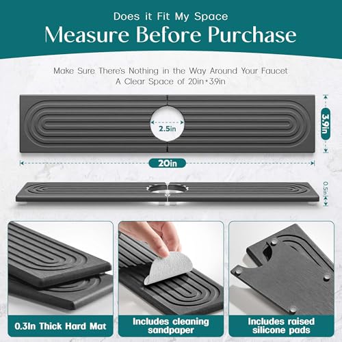 eormoe Diatomite Stone Sink Candy - Instant Dry Stone Sink Tray around Faucet, Prevents Moisture Buildup - Faucet Splash Guard for Bathroom Counter (Dark Grey, 20" x 3.9") - color: Dark Gray, size: 20" x 3.9"