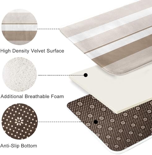 ArtSocket Beige Striped Bathroom Set with Shower Curtain and Bath Rugs and Accessories,Boho Modern Non-Slip Shower Curtain Set,Bathroom Decor 3 Pcs - color: Beige Striped