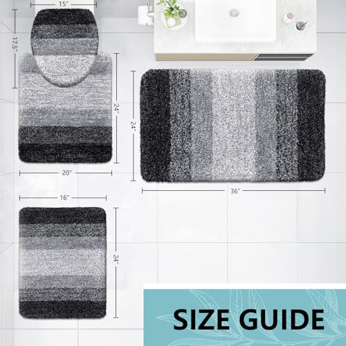 Arotive Microfiber Bathroom Rugs Sets 4 Piece with Extra Soft Absorbent Bath Mats, Machine Wash Dry U-Shaped Contour Rug and Toilet Lid Cover for Bath Tub, Toilet and Shower, Black - color: Black, size: 36" X 24" + 24" X 16" + 24" X 20" + 17.5" X 15"