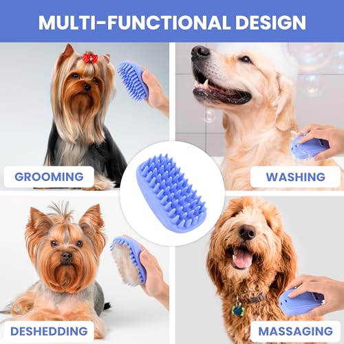 Dog Grooming Bath Brush, Pet Rubber Brush for Shower Scrubbing & Soothing Massage, Ideal for Long & Short Haired Dogs and Cats, Essential Puppy Accessories, 2 Pack [We Love Doodles] - size: Short & Long Pins
