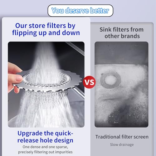 Kitchen Sink Drain Strainer, Patented 304 Stainless Steel Reversible Mesh Strainer with Flexible Chain, Handcrafted Anti-Clog Garbage Disposal Tool, Easy to Clean - 1 Pack
