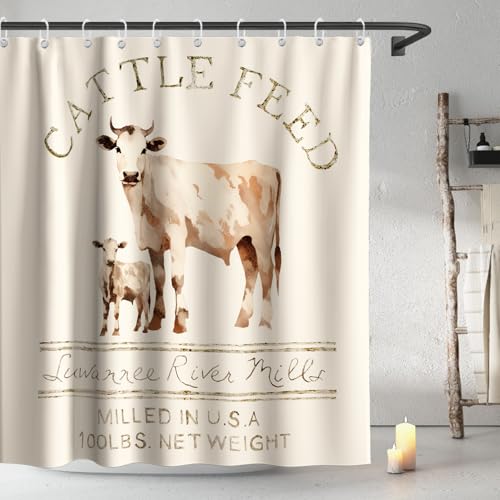 Rustic Fabric Shower Curtain Sets Farmhouse Bathroom Decor Sets Abstract Animal Cattle Feed Cow with Hooks Waterproof Washable Ivory White 60Wx72H Teal - size: 60"W x 72"L (Pack of 1)
