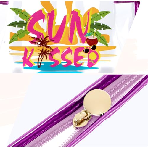 COSHAYSOO Sunscreen Bag Clear Makeup Toiletry Pouch Beach Vacation Essentials for Women Teen Girls Trip Gifts Summer Pool Travel Must Have Accessories Waterproof Stuff - color: Multi-Sun Kissed