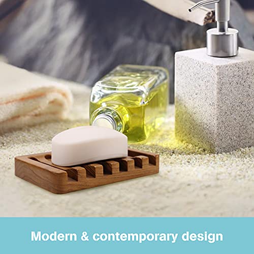 HTB Soap Dish with Slanted Waterfall Design,Teak Wood Bar Soap Holder | Soap Saver Keep Soap Bar Dry,Extend Soap Life,Non-slip Soap Tray for Shower,Bathroom,Sink,Kitchen,Countertop,Self Draining - color: 1pcs