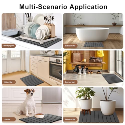 Stone Drying Mat for Kitchen Counter,24"x16" Large Dish Drying Mat,Stone Bath Mat,Quick Drying Fast Absorbent Diatomaceous Drying Matt Kitchen Counter for Dishes Bottles Cups Bathroom Any Countertop