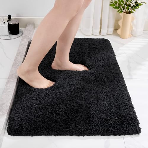 Disolla Black Bathroom Rug 17x24 - Non-Slip Plush Small Bath Mat, Highly Absorbent & Ultra Soft Fluffy Floor Mat, Machine Washable for Shower and Tub - color: Black, size: 1'5" x 2' (17''x24'' Mini Bathroom Rug)