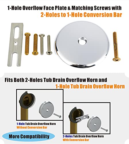 Artiwell Chrome Universal Bathtub Drain Conversion Kit - Easy Installation Tub Drain Replacement Trim with 1-Hole Overflow Face Plate and Pop-Up Tub Stopper, Chrome Plated - color: Chrome Plated