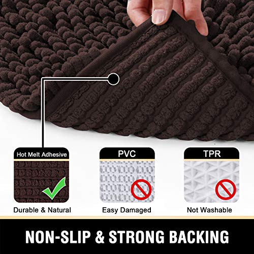 H.VERSAILTEX Luxury Chenille Bathroom Mats - Non Slip, Extra Soft, Absorbent, Shaggy, Washable, Fast Dry 2 Piece (Chocolate, 20" x 32"/17" x 24") - color: Chocolate, size: 20" x 32" Plus 17" x 24"