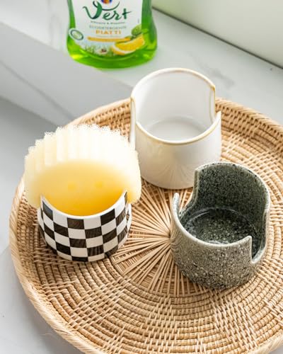 Zoeeker Kitchen Sponge Holder, Ceramic Dish Sponge Holder Scrubby Daddy Farmhouse Dish Rack Brush Holder for Bathroom, Kitchen, Sink, Special Gray - color: Special Gray, size: Cylindrical